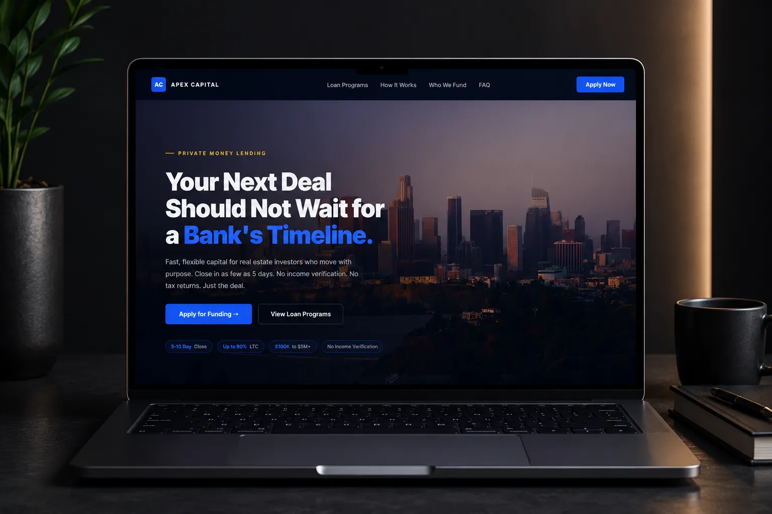 Apex Capital Lending private money lender landing page